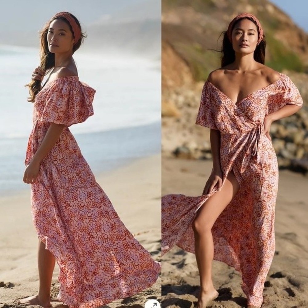 L*Space Womens Panama Floral Wrap Maxi Dress XS Lily of the Valley Pink NWT
